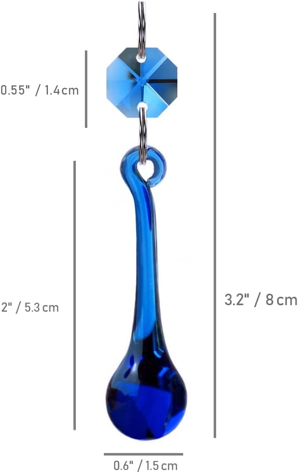 12pcs Raindrop Crystal Chandelier Prisms Parts, 53mm Hanging Crystals Beads for Chandeliers, Home Decoration (Mid Blue)