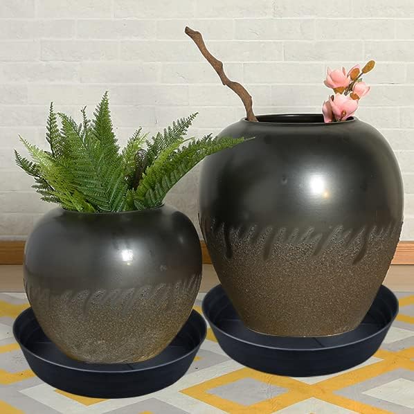 Plant Saucer 10 12 14 16 18 20 25 Inch Extra-Deep Plant Trays for Flower Pot, Heavy Drainage Tray for Indoors No Holes, 4 Pack of Plastic Plant saucers Water Catcher for Pots Base (10 Inch, Black)