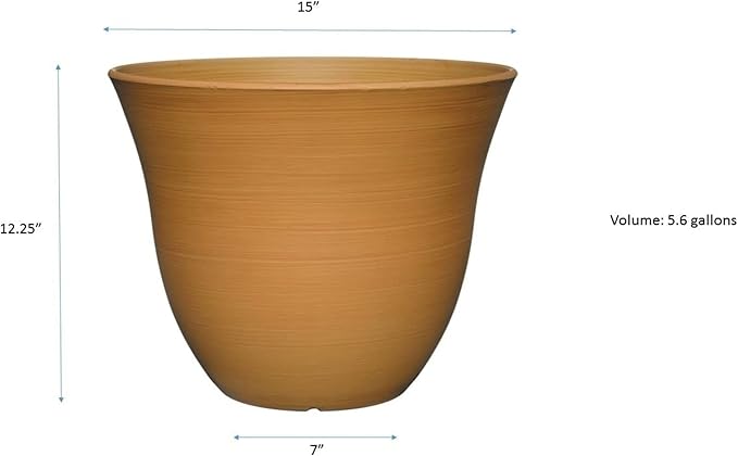 Classic Home and Garden Honeysuckle Resin Flower Pot Planter, Bamboo Brown, 15"