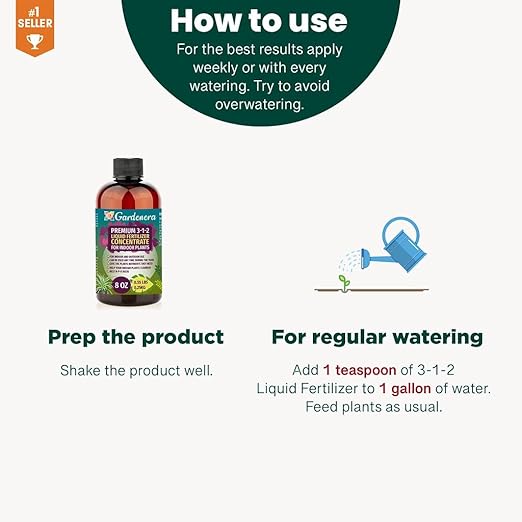 Premium Liquid Aloe Vera Plant Fertilizer - 3-1-2 Concentrate for Indoor Plants and Flowers by Gardenera | Organic Plant Food for Aloe Vera Plants - 8oz