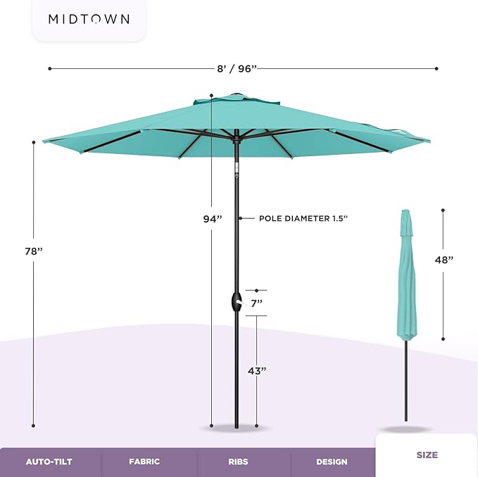 Midtown Umbrellas 10-Year-No-Fade - 8 Ft - UV Proof Sunflower (Yellow) Fabric - Umbrella Outdoor Patio, Auto-Tilt Aluminum Frame Patio Umbrella for Garden, Pool & Deck - Black Pole