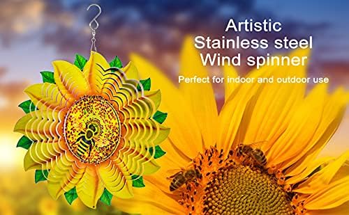 Sunflower Wind Spinner Metal Garden Decor Outdoor 3D Stainless Steel Sculptures Kinetic Hanging Whirligigs Yard Art Decorations Backyard Indoor Patio Lawn Ornaments Clearance Sun Catcher Windmill
