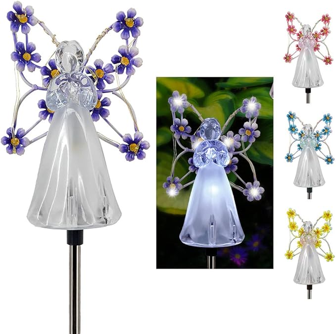 YWBL-WH 2PCS Angel Solar Lights LED Solar Garden Stake Lights Outdoor Garden Eternal Light Angel Decoration (Blue)