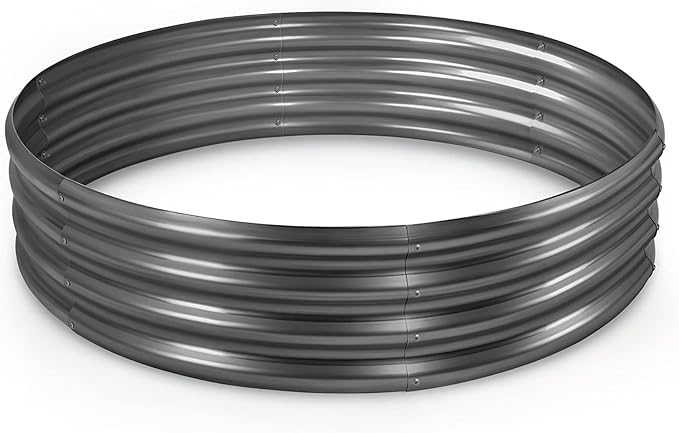 Land Guard Galvanized Raised Garden Bed, Planter Raised Garden Beds Outdoor, Round Clearance Raised Garden Beds for Gardening Vegetables 4x4x1ft (Gray)……