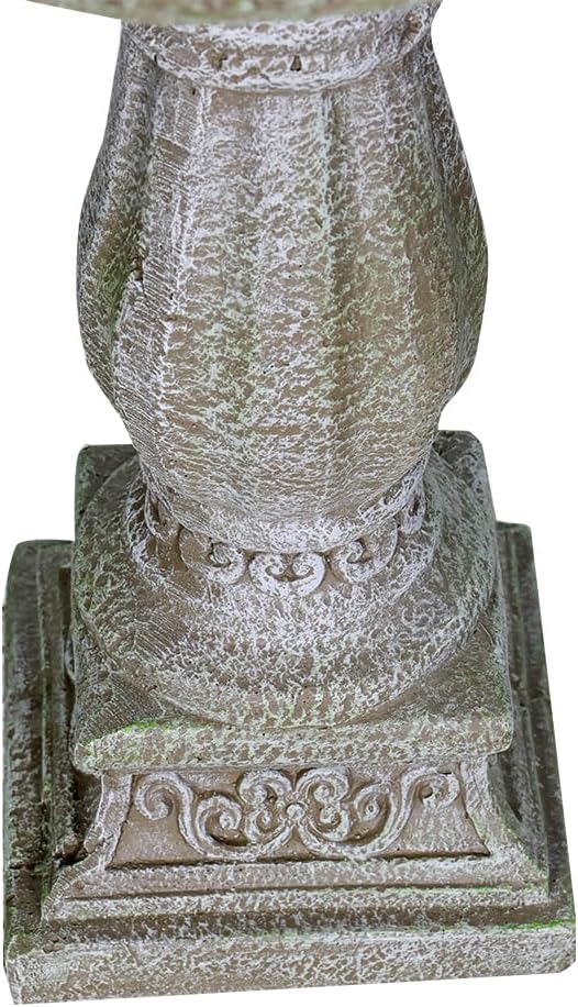 SunJet 23.8 Inch High Concrete Bird Bath with Carved Pedestal – Birdbath Sturdy & Elegant Design, Stone-Like Texture, Attracts Birds and Enhances Garden, Patio, Yard, Lawn Decor