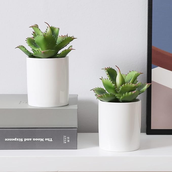 Duovlo Artificial Succulent Plant 7.08 Inch Faux Succulents Agave potatorum Flower Arrangement Craft Wall DIY Materials Pack of 2 (Green)
