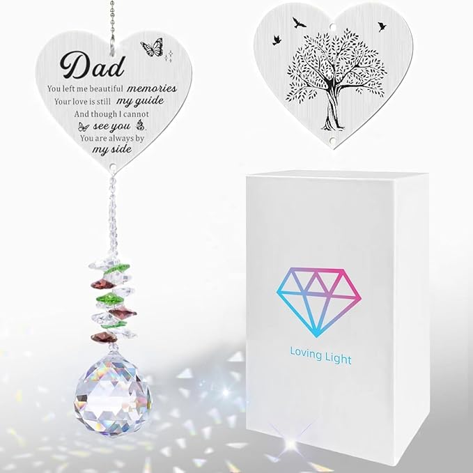 Memorial Suncatcher Gifts for Loss of Dad, Sympathy Gifts for Loss of Dad, Dad in Heaven Memorial Crystal Suncatcher for Window Home Decor (Dad)