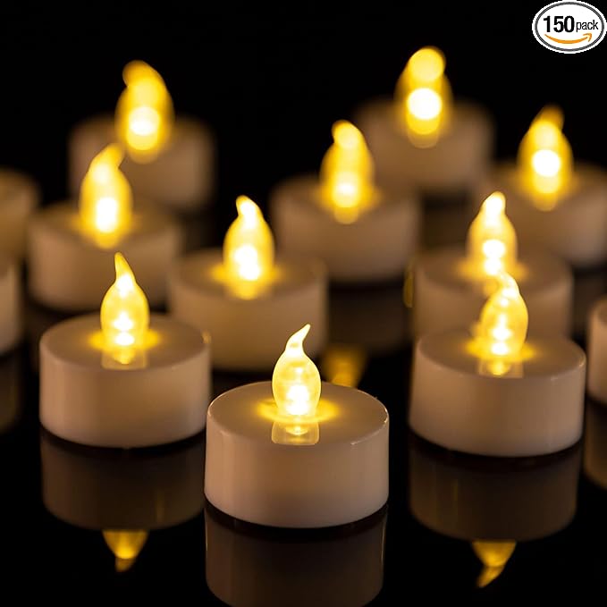LED Tea Lights Flameless Candles- 150Pack Tealight Candle Realistic and Bright Flickering Long Lasting 200Hours for Holiday Celebration,Party, Home Decoration WarmYellow,Battery Operated