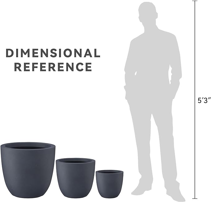 Kante 18",14",10" Dia Concrete Round Planters (Set of 3), Outdoor Indoor Large Planter Pots with Drainage Hole and Rubber Plug for Home Patio Garden, Charcoal