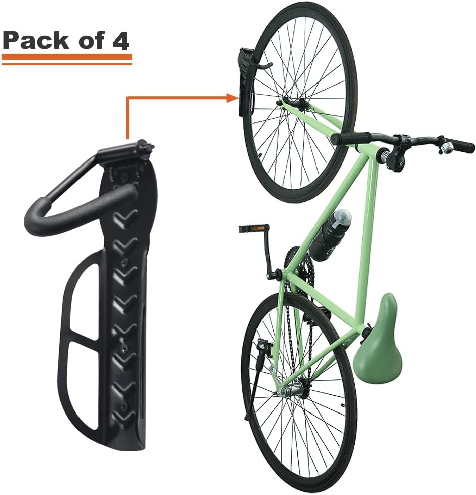 Wallmaster Bike Storage Rack for Garage, Wall Mount Bicycles Hanger, 4-Pack Bike Storage System Vertical Bike Hooks