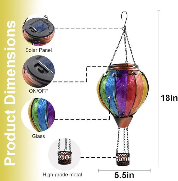 Hot Air Balloon Solar Lantern with Flickering Flame Hanging Solar Lanterns Outdoor Lights Waterproof Lanterns Decorative Garden Patio Yard Party Decor Wavy-Colorful + Blue