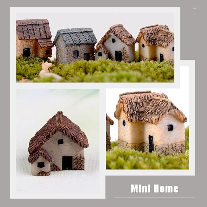 12 Pieces Miniature Fairy Garden Stone House, Resin Moss Fairy Mini Fairy Cottage House, Mini Fairy Stone Cottage Tiny House for Home Decoration Outdoor Décor