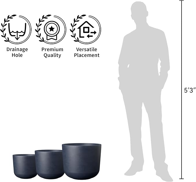 Kante Round Concrete Planter, 9 Inch Dia Classic Style Large Plant Pot with Drainage Hole for Indoor & Outdoor Plants, Ideal for Home, Patio, Garden, Charcoal