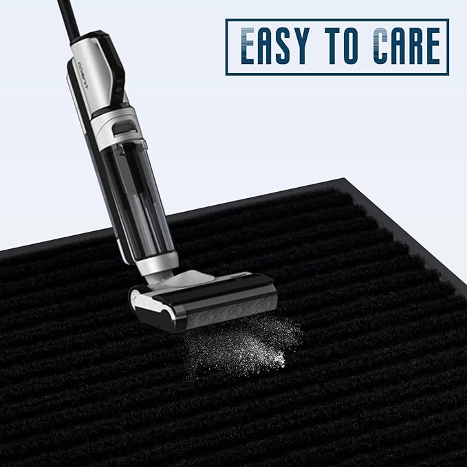 fani Heavy Duty Large Outdoor Indoor Entrance Black Doormat Waterproof Low Profile Entrance Rug Front Door Mat Patio Anti-Skid Rubber Back, 23x72 inch (Jet Black)