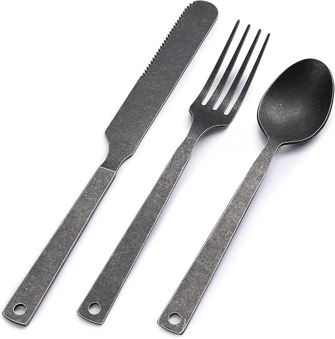 Barebones Flatware Silverware Set - Formal Camping Utensils - Stainless Steel Cutlery Set of 6 - Camping Utensil Set with Forks, Knives, and Spoons (Matte Black)