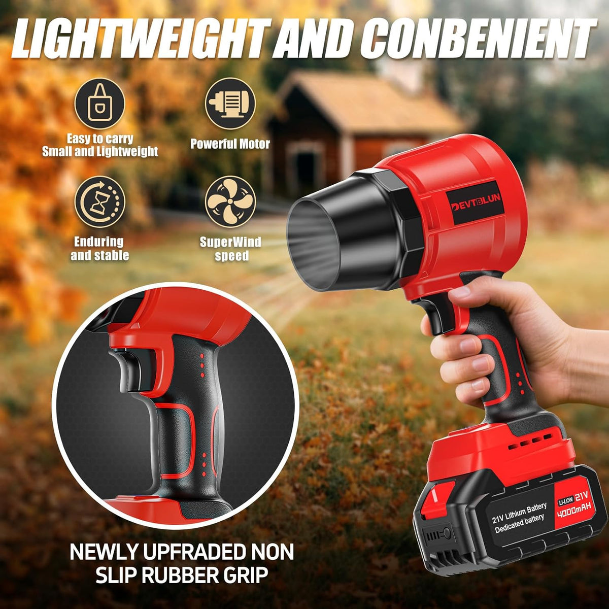 Leaf Blower Cordless with 2x4.0Ah Batteries,600000RPM Turbo Jet Blower, Electric Small Blower with Extended Nozzle,Lightweight Handheld Leaf Blower for Lawn Patio Care, Blowing Leaves, Snow,Dust