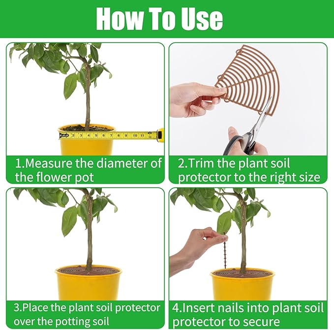 6 Pcs Plant Pot Grid Cover Protectors from Animals- Diameter 11.8" Cuttable Flower Pot Cover with 48 Stakes, Keep Cats Out of Potted Plants, Cat Digging Stopper Baby Safety Soil Cover for Indoor