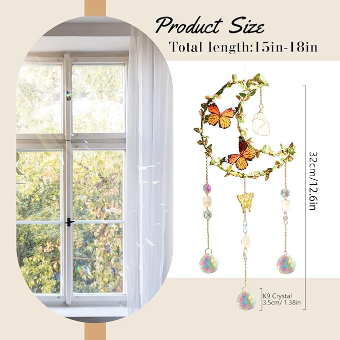 Suncatcher Moon Crystal Rose Quartz Sun Catcher Window Hanging, Good Luck Charms Gifts for Women Chrismas Thanksgiving Birthday Crystal (Rose)