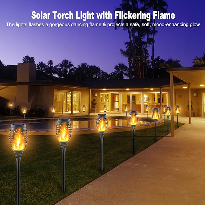 16 Pack Upgraded Solar Lights Outdoor, Mini Solar Torch Lights with Flickering Flames, Waterproof Landscape Decoration Dancing Flame Lights for Garden Pathway Yard, Auto On/Off Dusk to Dawn