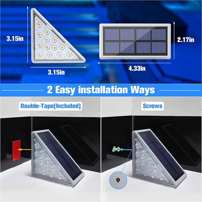 VOLISUN Solar Stair Lights 6 Pack, Solar Step Lights Outdoor Waterproof IP67, LED Outdoor Step Light,Outdoor Light Decor for Garden Stair, Deck, Front Step and Front Porch(Blue Lighting)