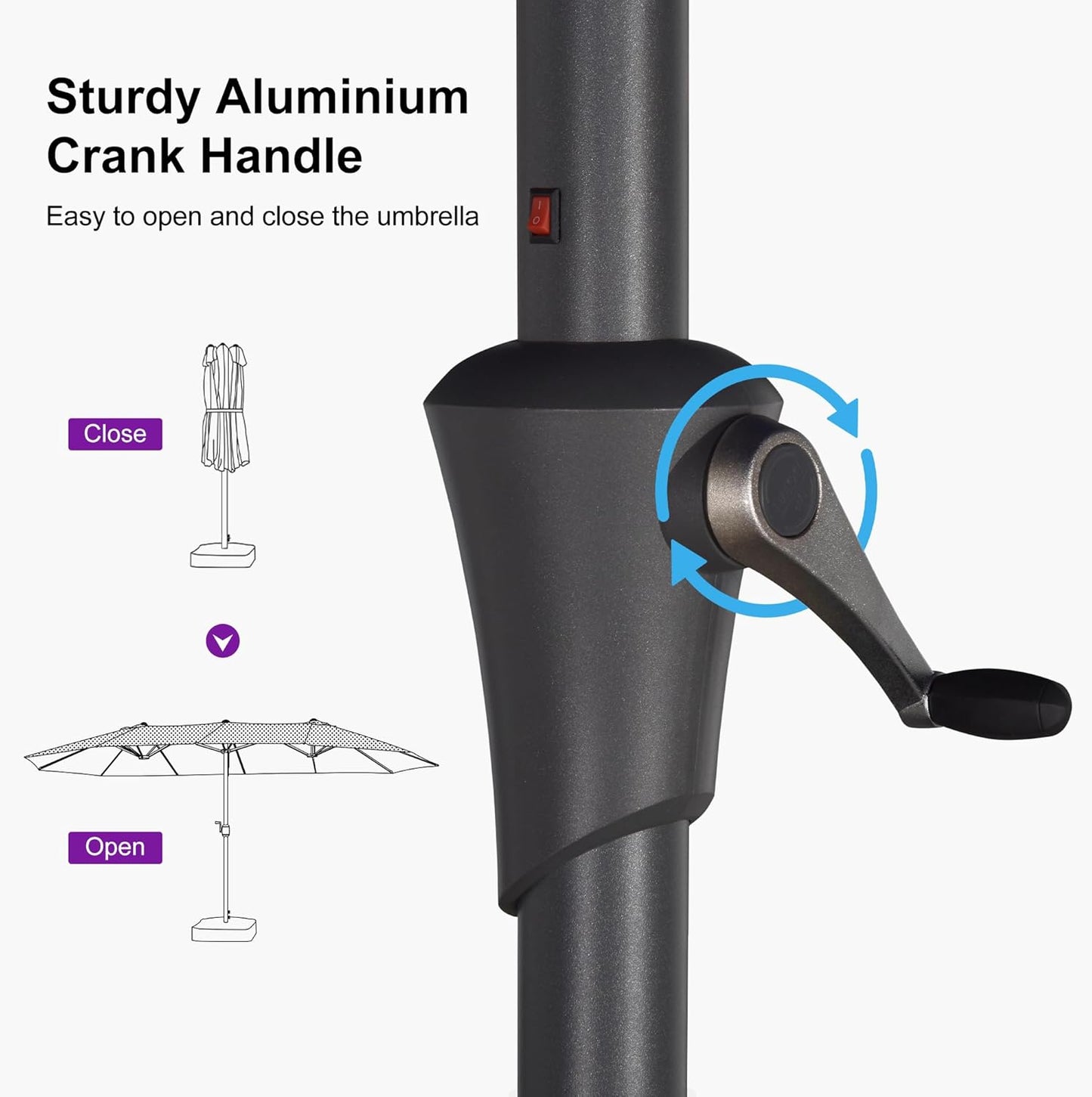 PURPLE LEAF 13ft Double-Side Patio Umbrella with Solar Lights Outdoor Market Umbrella with Base and Crank Handle Table Umbrella for Backyard Pool Garden Deck, Navy blue
