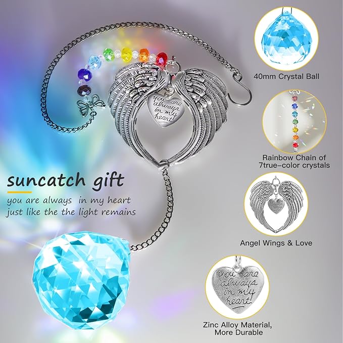 Memorial Gifts for Loss of Loved One Unique Sympathy Gifts Rainbow Sun Catcher Indoor Window Hanging Crystal Prism Grief Bereavement Gifts Ideas for Who Loss of Mom Dad (Sky Blue)