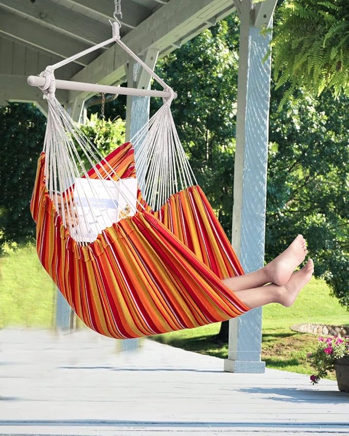 ADVOKAIR Hammock Chair Hanging Chair Rope Swing XXL - Max 500lbs, 70in Large Hammock Swing Chair -Portable Steel Spreader Bar with Anti-Slip Rings-Roomy & Strong