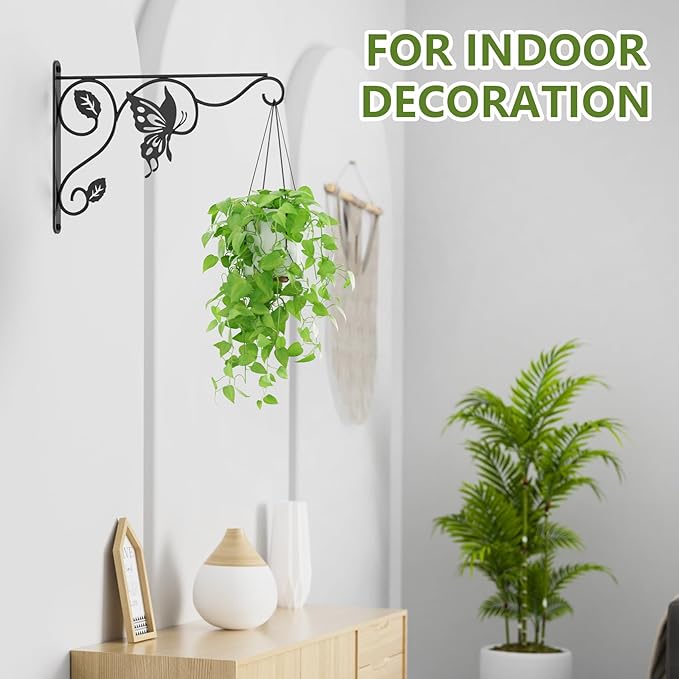 2 Pack Heavy Duty Plant Hooks for Hanging - 12 Inch Metal Wall Hangers Indoor/Outdoor, Sturdy Plant Bracket for Bird Feeders, Planters, Lanterns, Wind Chimes - Patio, Garden, Home Decor (Black)