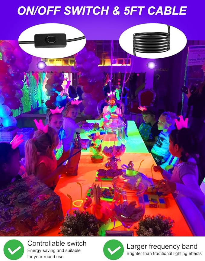 Outdoor Black Light Spotlight, LED Black Lights Waterproof Landscape Lighting with US Plug for Glow Party Body Paint Fluorescent Poster Stage Lighting Yard Garden Halloween Decoration(6 Pack)
