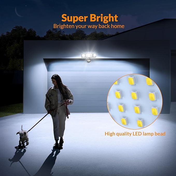 LEPOWER 1600LM LED Solar Security Lights Motion Outdoor, 5500K White Light, IP65 Waterproof Outdoor Flood Solar Light for Yard, Garage(Black)