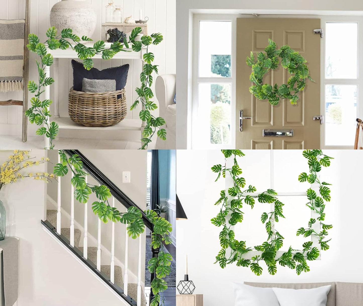 RECUTMS 2Pcs Artificial Monstera Leaf Vines 5.9FT Fake Hanging Plants Ivy Faux Tropical Palm Leaves Greenery Garland for Garden Porch Patio Jungle Luau Beach Birthday Party Indoor Outdoor Spring Décor