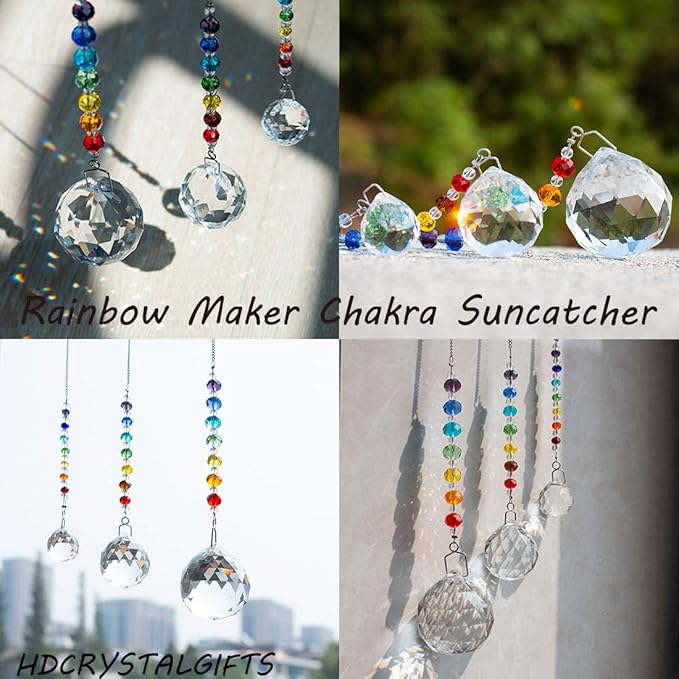 HDCRYSTALGIFTS Memorial Gift,Crystal Ball Prism Rainbow Maker Chakra Suncatcher Hanging Beads Window Sun Catcher Sympathy Gifts for Loss of Loved One,Set of 3