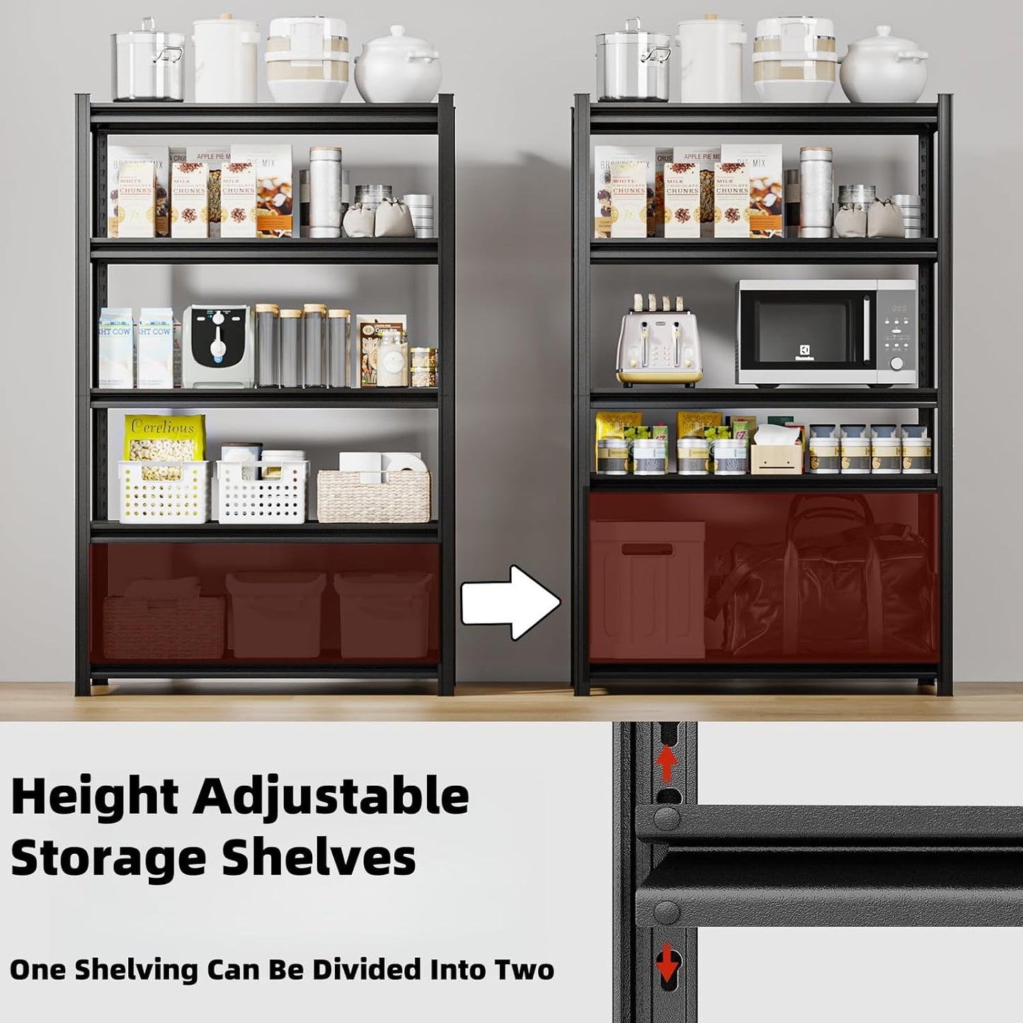 5-Tier 55" W x 24" D x 84" H Garage Shelving 3000LBS Storage Shelves Heavy Duty Metal Shelf Unit Adjustable Basement Industrial Storage Racks