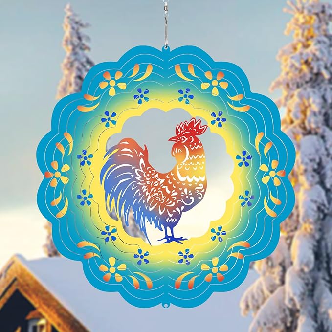 Rooster Wind Spinners Metal Chicken Gifts for Mom Women Grandma,12inch Hanging Wind Spinner for Outdoor&Indoor Decor Wind Chime Christmas Ornament Gifts for Yard Garden Decoration