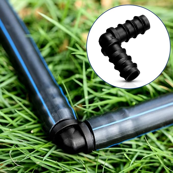 Maitys Irrigation Fittings Kit for Tubing 32 Piece Set, 8 Tees, 8 Couplings, 8 Elbows and 8 End Cap Plugs Barbed Connectors for Drip Sprinkler Systems, Garden, Patio, Lawn or Flower Bed (1/2 Inch)