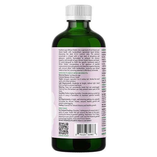 0-3-2 African Violet Fertilizer for Indoor Plants: Concentrated Plant Food โ Plant Fertilizer, Bloom Booster for All Violets, Indoor Flowering Plants, Vigorous Growth and Blooming (16 OZ)