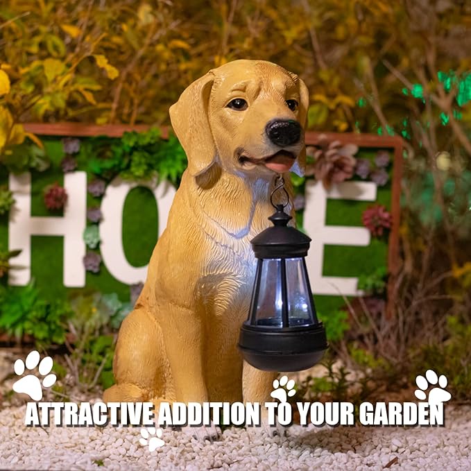 Garden Dog Statues Outdoor Decor, Solar Lights Outdoor Statue Garden Decorations Solar Dog Ornaments for Patio, Lawn, Yard Art Decoration, Housewarming Garden Gift