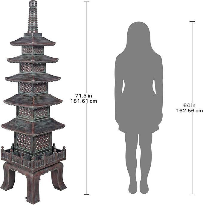 Design Toscano Nara Temple Pagoda Asian Decor Garden Statue, Grande 71 Inch Tall, Fiberglass Cast Stone Resin, Verdigris Green Bronze Finish