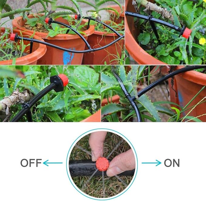 MSDADA 110 Pcs Adjustable Irrigation Drippers Sprinklers Emitter Drip Anti-Clogging Watering System for Flower beds,Gardens, Lawn on 1/4'' Barb