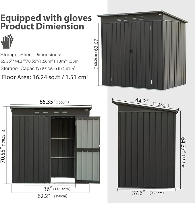 Domi Outdoor Storage Shed 5' x 3’, Metal Garden Shed with Galvanized Steel Frame for Bike, Tools, Lawn Mowers, Pool Toys, Outdoor Storage Cabinet with Lockable Door for Garden Lawn Patio (Dark Grey)