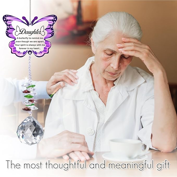 Sympathy Gifts for Loss of Daughter, Daughter Memorial Crystal Suncatcher Butterfly Rainbow Maker, Memorial Gifts for Loss of Daughter, in Memory of Daughter, Bereavement Gifts for Loss of Daughter