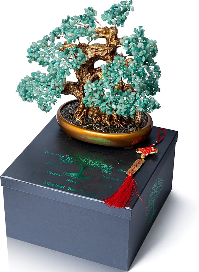 Green Aventurine Gemstone Crystal Bonsai Tree of Life Large Feng Shui Money Chakra Tree for Luck and Wealth Desk Decoration(1,251 Gem Count)