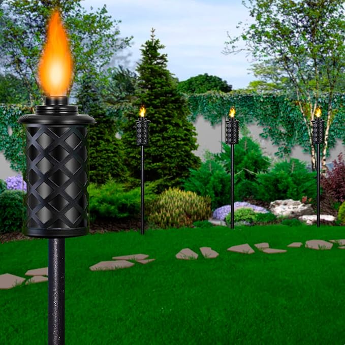 Nonley 8 Pack Torch Canisters, 16 oz. Torch Replacement Canister Bamboo Torches Refill Canister with Wicks and Covers, Metal Decorative Lighting Torches for Lawn Patio Backyard,Garden, Outdoor Decor