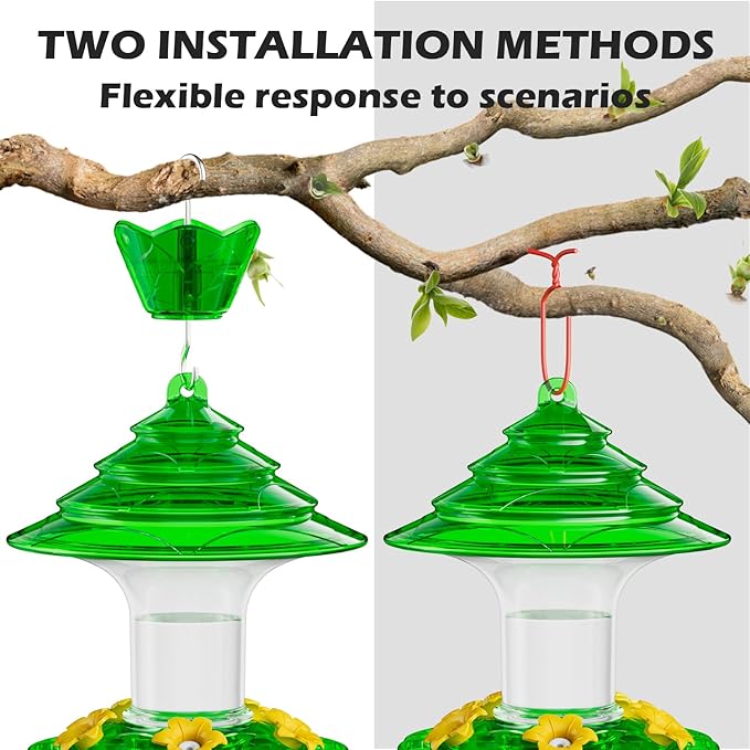 Birdream Hummingbird Feeder for Outdoors Hanging 40oz 10 Feeding Ports, 2 Pack Humming Bird Feeder with Ant Moat Brush Leak Proof - Green