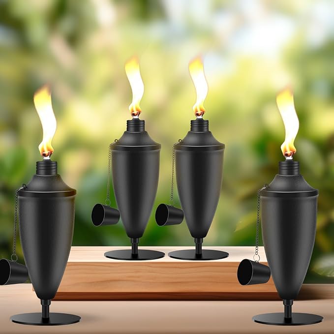2 Pack Metal Tabletop Torches,22 oz Citronella Torches for Outside, Refillable Outdoor Flame Torch Light, Comes with Wicks and Covers, Ideal for Parties, Landscape, Garden Decor, DIY
