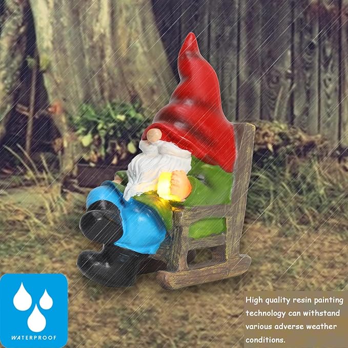Garden Gnome Statue Solar Light Miniature Gnome Outdoor Decor Gnome Figurine for Outdoor Indoor Home Lawn Yard Balcony Porch Patio Housewarming Gift for Women Mom Grandma 3.54"x2.36"x4.72"