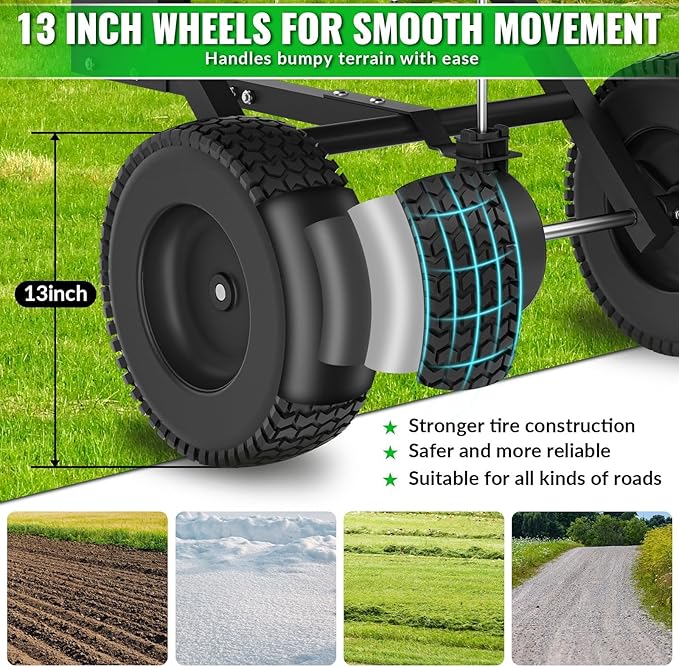 200LB Tow Behind Broadcast Spreader, Fertilizer Spreader Holds up to 550 lbs with 13" Pneumatic Tires and Adjustable Flow Control Lever,for Fertilizer, Grass Seed, Salt, Ice Melt, Lawn