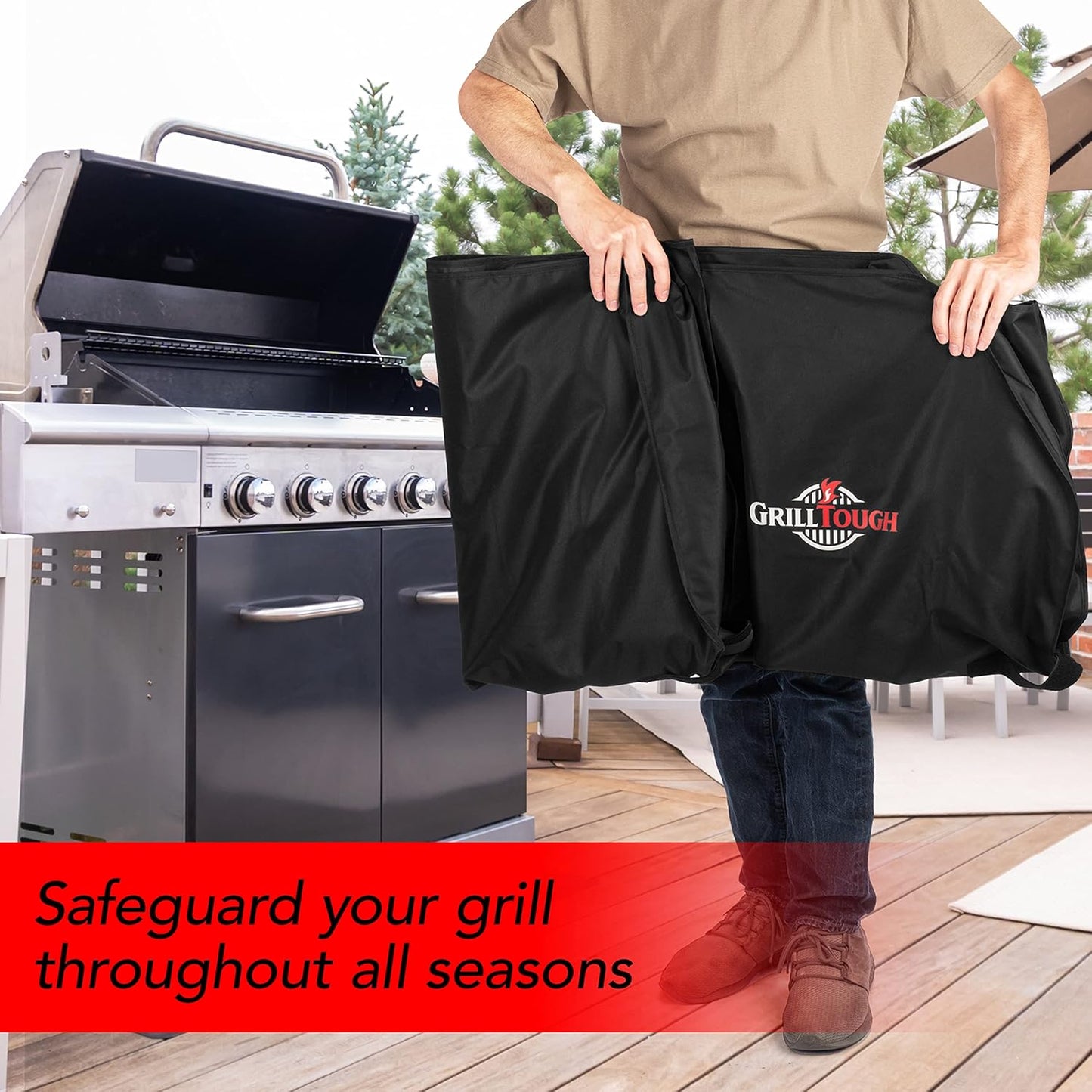 Heavy Duty BBQ Grill Cover for Outdoor Grill, 72 Inch – Waterproof, Weather Resistant, UV & Fade Resistant with Adjustable Straps – Gas Grill Cover for Weber, Genesis, Charbroil, etc. Black
