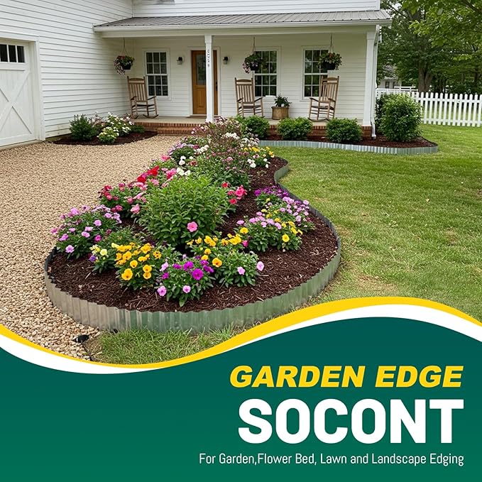 Corrugated Metal Garden Edging, 8"×10Ft Durable Landscape Border for Garden, Lawn, Flower Beds and Paver Edging (Silver)
