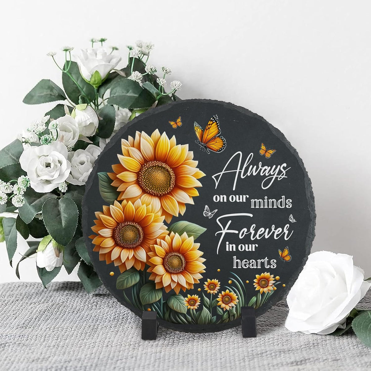 Memorial Stones Garden Decor Sunflower Sympathy for Loss of Loved One Decorations for Grave Memorial Plaque in Loving Memory Slate Stepping Stone TNA32
